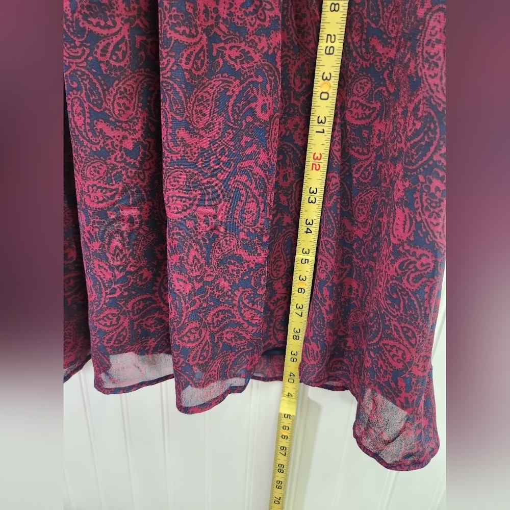 MSK Long Sleeve Paisley Dress - Red and Blue Pleated Neckline Size 16 NWT - Picture 8 of 11